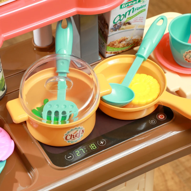 AIYAPLAY Gioco per Bambini 3 in 1 da 36 Pezzi con Tavolo per Posate, Tavolo da Pranzo e Trolley, in PP e ABS, 48x26x64 cm