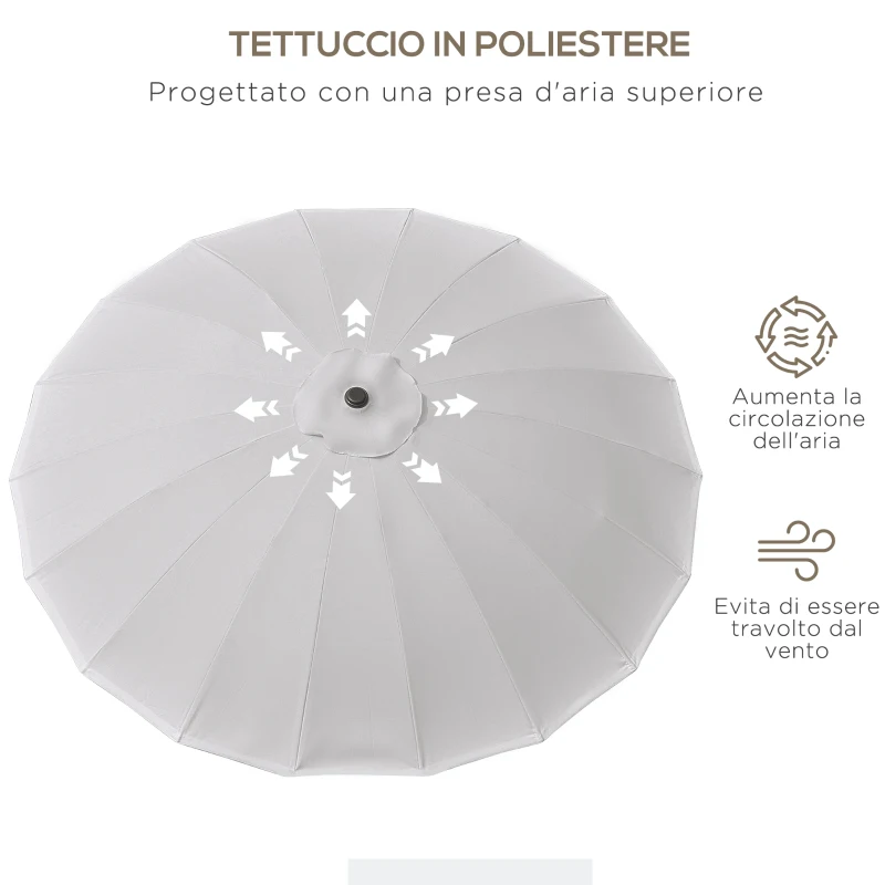 Outsunny Ombrellone da Giardino e Terrazza 2.5x2.5 m a Manovella con 18 Stecche e Inclinabile, Grigio
