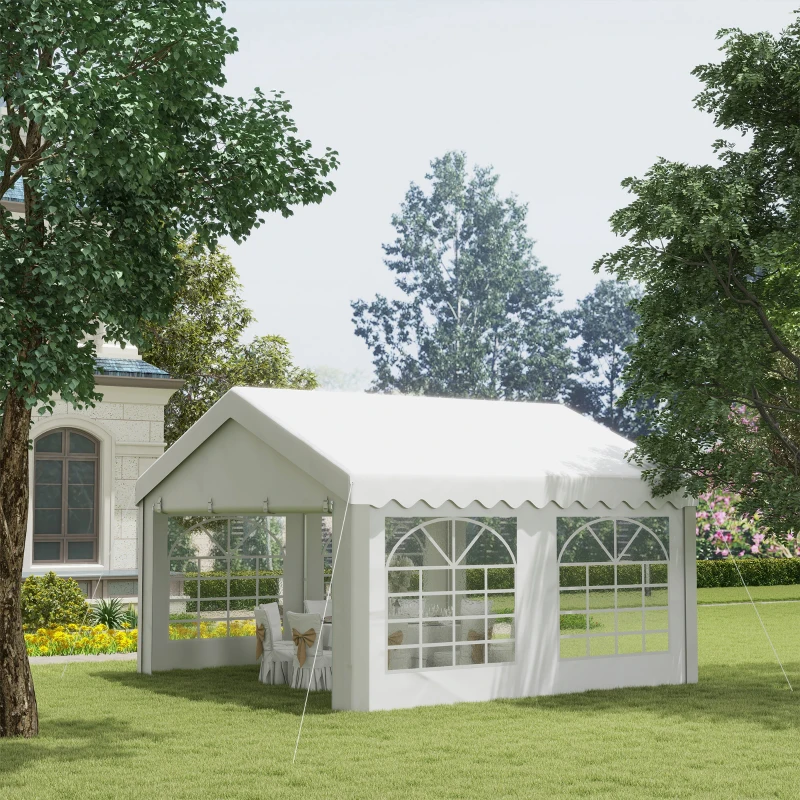 Outsunny 4m x 4m Marquee Party Tent, Heavy Duty Wedding Canopy with Sidewalls, Doors, Windows, Galvanised Garden Gazebo for Parties Events, White