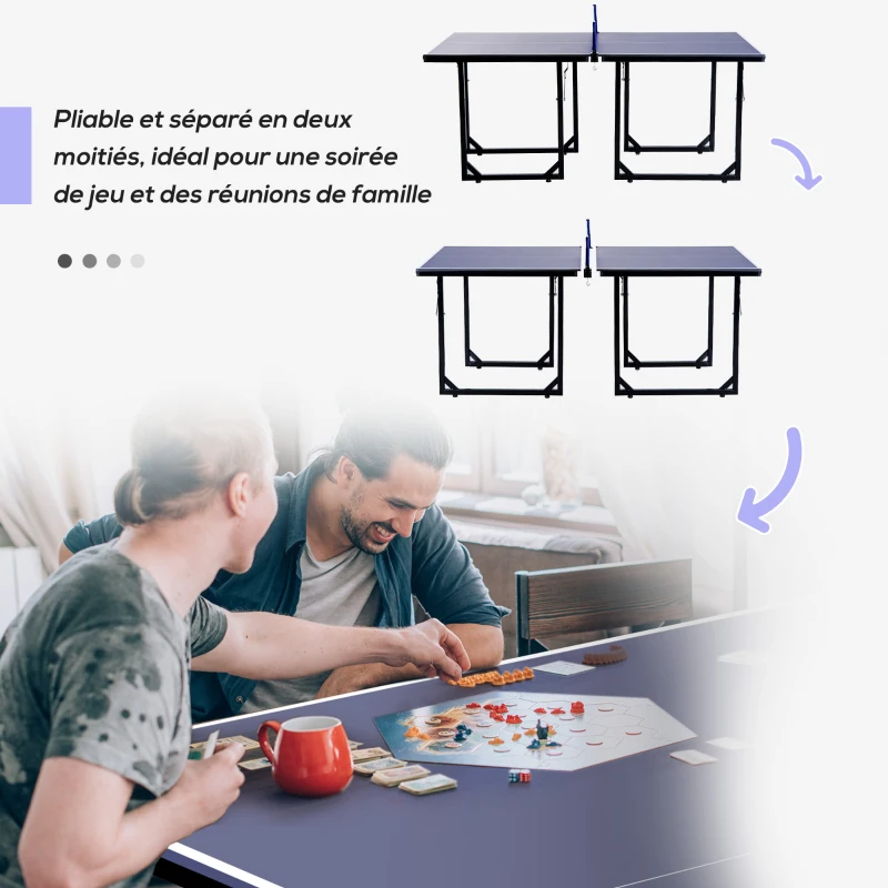 HOMCOM Table de tennis de table table de ping-pong avec filet se transforme en 2 tables pieds pliables, 182 x 91 x 76 cm bleu