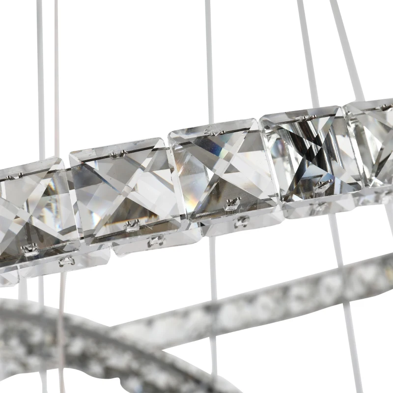 HOMCOM Lampadario a Sospensione con 3 Anelli Regolabili, Luci a LED e Cristalli, Ø60 x 110cm
