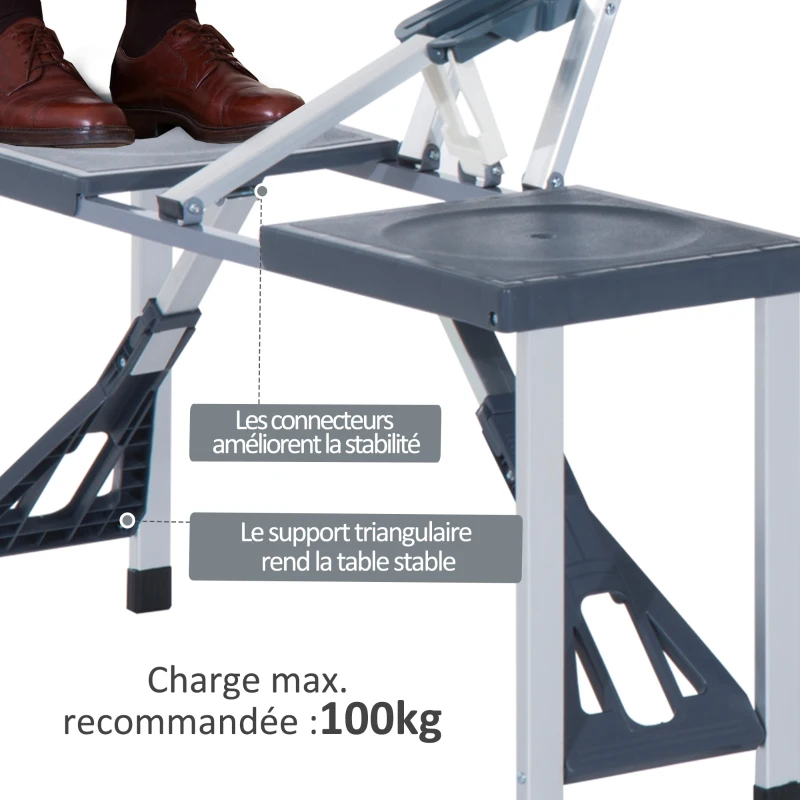 Outsunny Table de Camping Pique Nique Pliante Portable 4 Personnes Aluminium Plastique Gris foncé