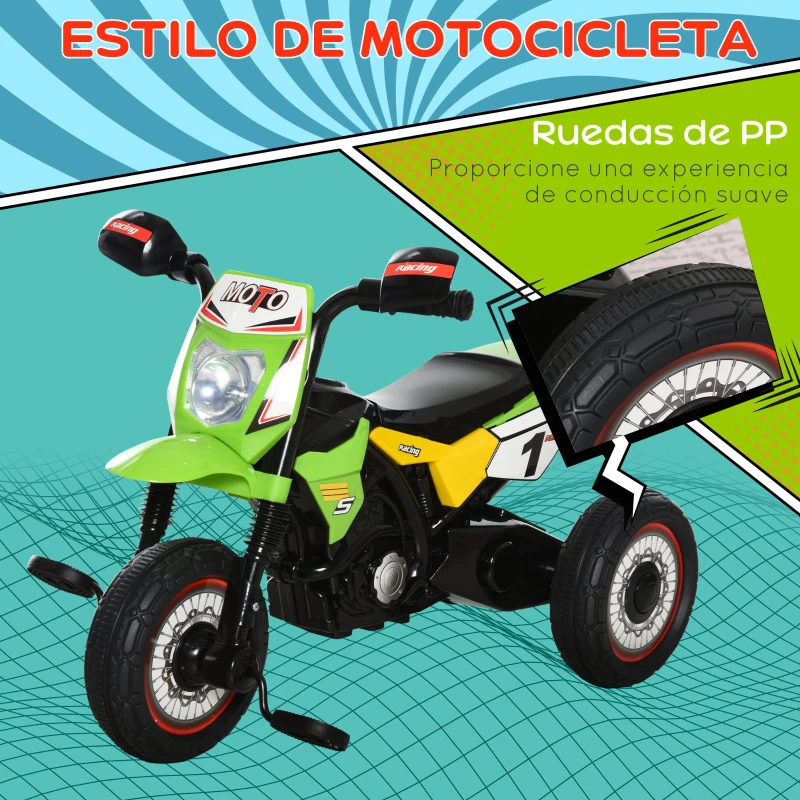 HOMCOM Moto Correpasillos para Niños de 18-36 Meses Triciclo para Niños con 3 Ruedas Luces y Músicas 71x40x51 cm Verde