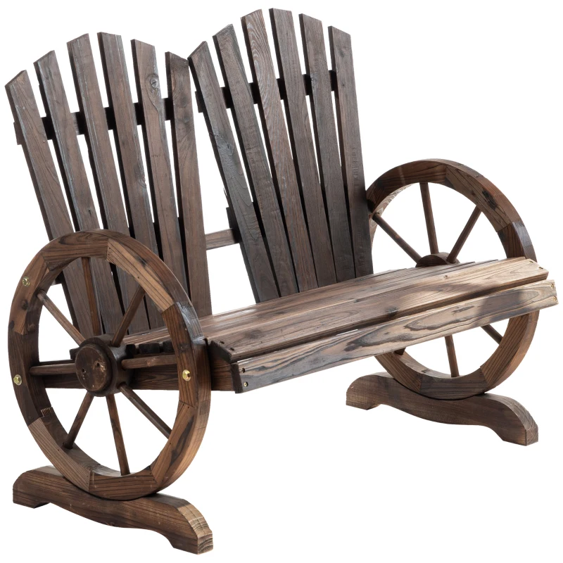 Outsunny Banc de Jardin 2 Places Adirondack Style Rustique Chic accoudoirs Roues Charette Bois Sapin traité carbonisation