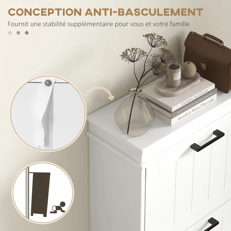 HOMCOM Meuble à chaussures, 3 portes abattants 15 paires, étagères réglables, pour entrée, couloir, 54 x 24 x 117,5 cm, blanc