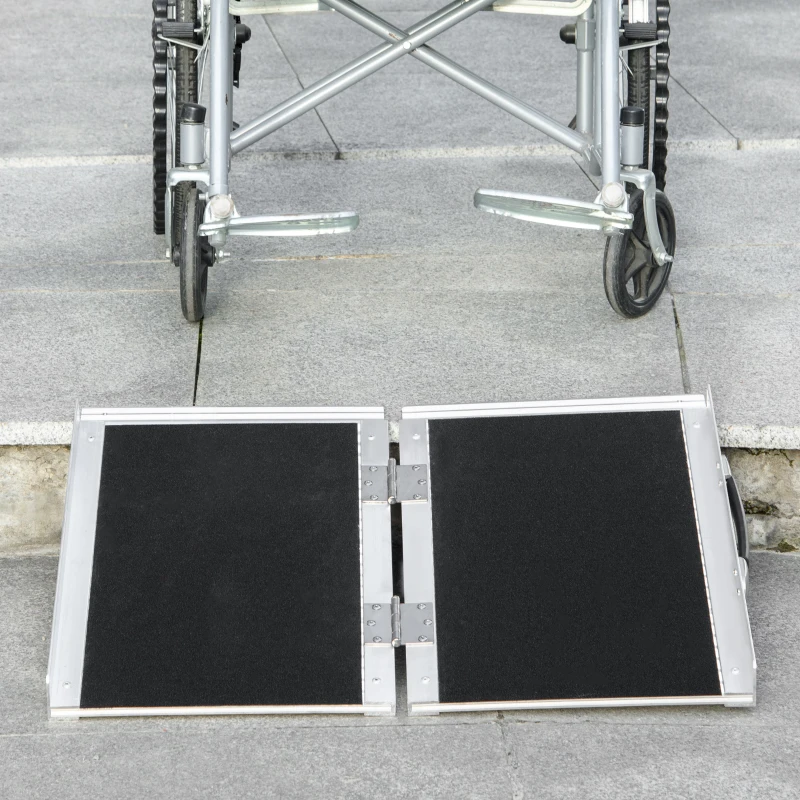 HOMCOM Rampe de Fauteuil Roulant Rampe de Chargement Rampe d'accès antidérapante Pliable avec Bordures de sécurité alu. Noir