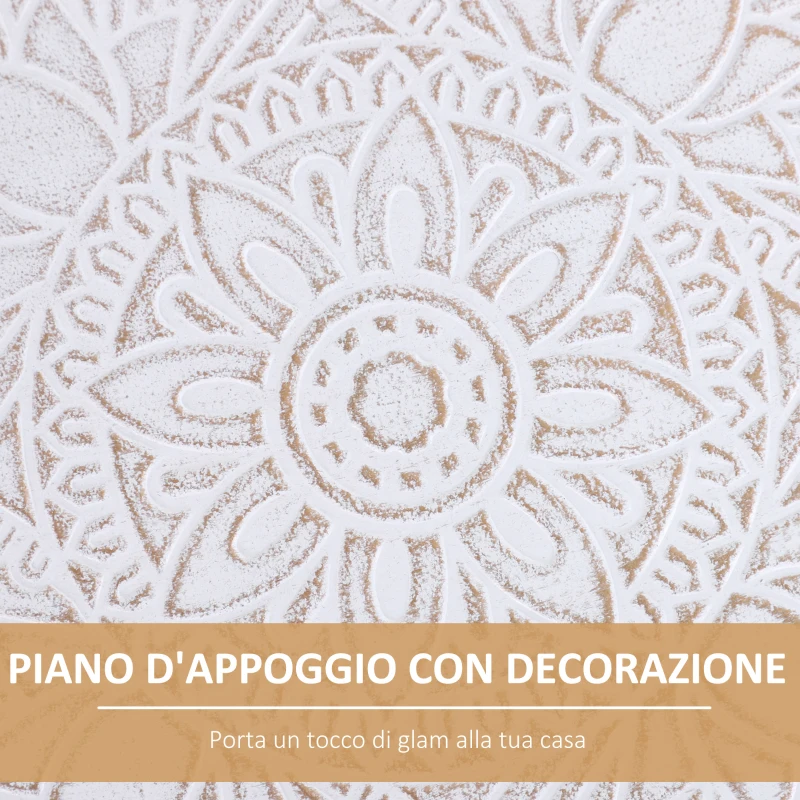 HOMCOM Tavolino da Salotto Rotondo con Bordo Rialzato in Legno, Φ40x40.5cm - Bianco e Oro