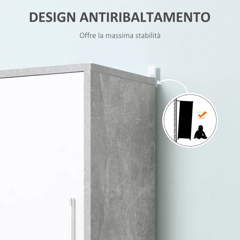 kleankin Colonna Bagno con 2 Armadietti e 2 Vani Aperti in Legno Effetto Cemento, 30x30x180cm