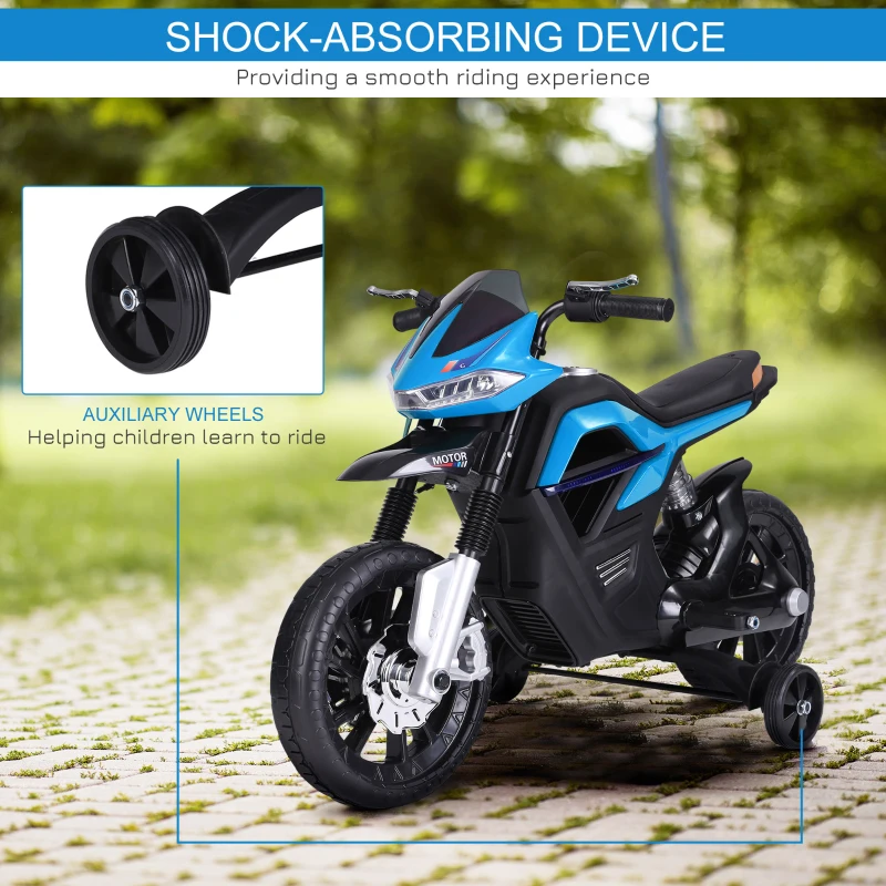 HOMCOM Kids Electric Motorbike 6V Ride On Battery Powered Motorcycle w/ Lights Music Forward Brake for 3-8 Years Old Blue