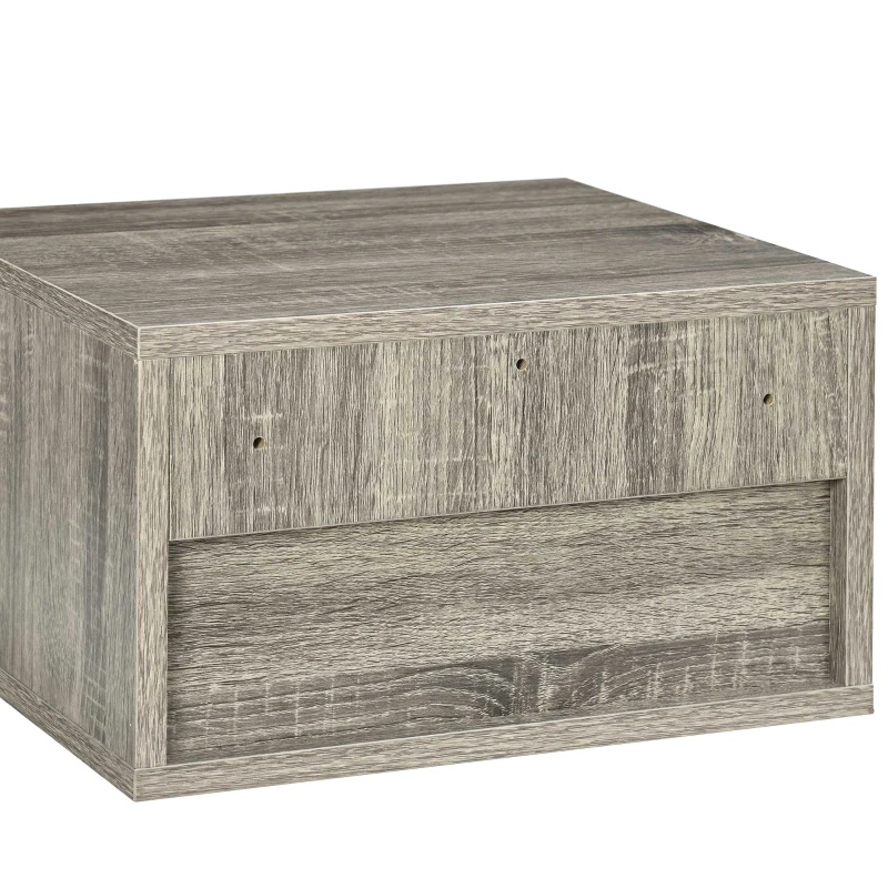 HOMCOM Lot de 2 tables de chevet murales table de nuit tiroir coulissant niche plateau en bois dim. 37L x 32l x 21H cm Gris