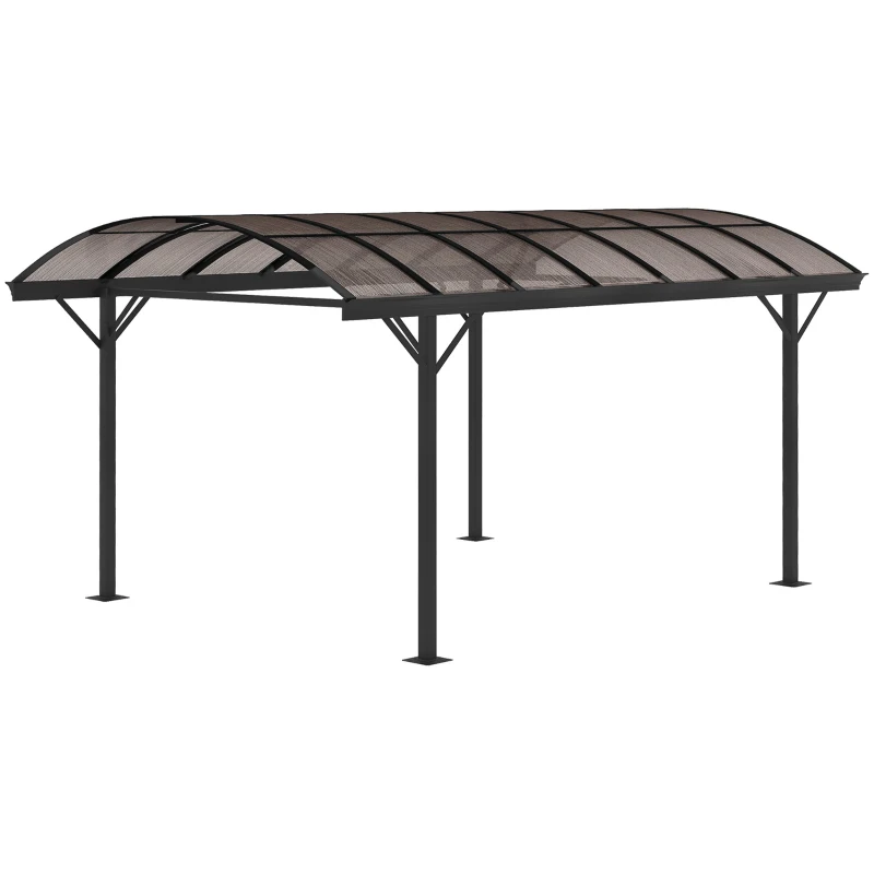 Outsunny 5 x 3(m) Hardtop Gazebo Aluminium Pavilion Carport Garden Shelter Pergola with Polycarbonate Roof, Brown