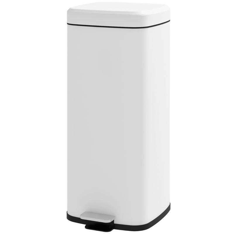 HOMCOM Poubelle de cuisine 30L avec couvercle à fermeture douce et pédale, seau intérieur amovible, 28L x 35l x 63,5H cm, blanc