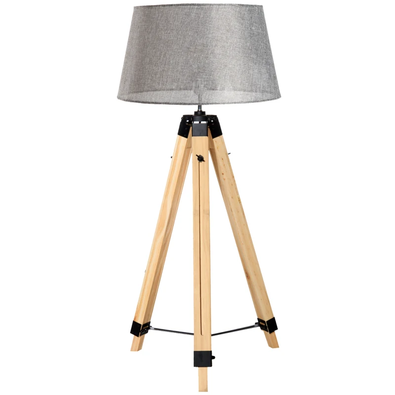 HOMCOM Lampadaire trépied hauteur réglable  65 x 65 x 99-143 cm lampe de sol 40 W bois style nordique gris