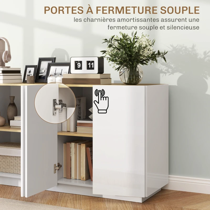 HOMCOM Buffet salle à manger buffet cuisine 4 portes à fermeture douce et étagères réglables 140l x 40P x 75H cm blanc laqué(m-5)