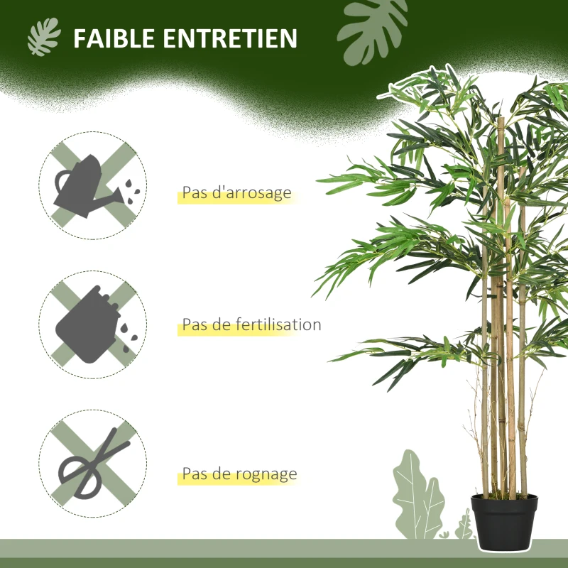 Outsunny Bambou Artificiel XXL 1,15H m arbre artificiel 730 Feuilles denses réalistes Pot Inclus Noir Vert