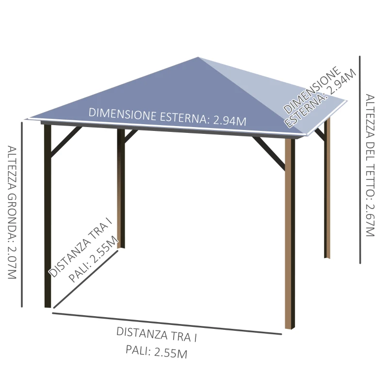 Outsunny Gazebo da Giardino 3x3m con Tetto in Policarbonato e Zanzariere, Caffè e Khaki