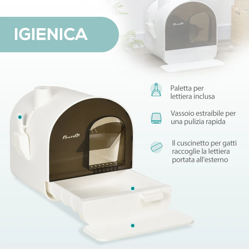 PawHut Lettiera per Gatti Chiusa con Filtri, Paletta e Vassoio Removibile, Struttura in PP, 43x44x47 cm, Bianca e Nera