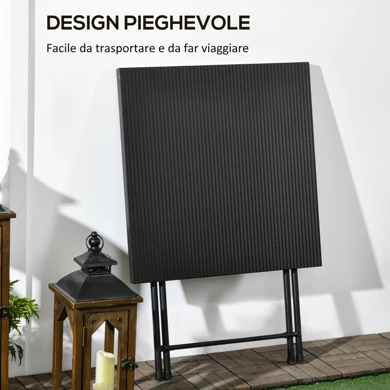 Outsunny Tavolino da Esterni Pieghevole in Acciaio con Piedini Antiscivolo, 60x60x71 cm, Nero