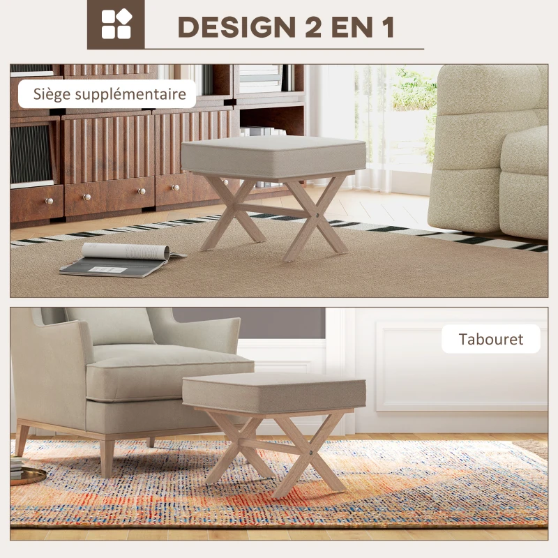 HOMCOM Repose pied salon ottoman pouf salon tabouret de canapé rectangulaire en tissu avec siège rembourré - beige