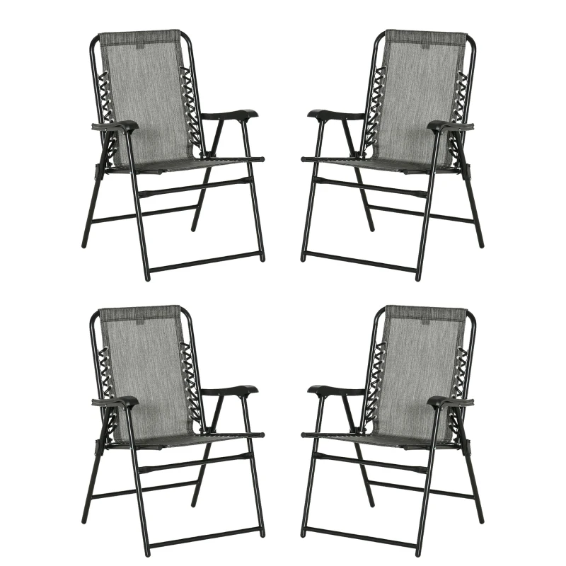 Outsunny  Pieces Patio Folding Chair Set, Outdoor Portable Loungers for Camping Pool Beach Deck, Lawn Chairs with Armrest Steel Frame, Mixed Grey