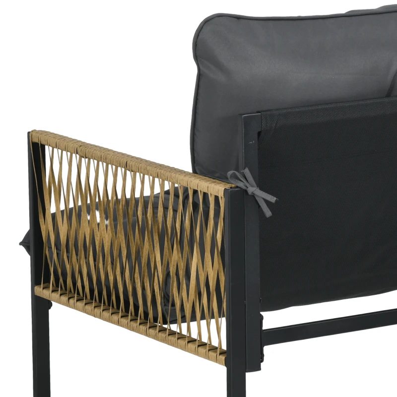 Outsunny Ensemble salon de jardin 4 pièces canapé 2 places 2 fauteuils et 1 table basse plateau verre trempé 3 coussins - gris