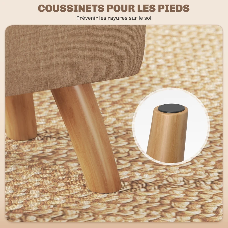 HOMCOM Repose pied salon ottoman siège rembourré en tissu avec pieds en bois 27 x 27 x 26 cm marron clair