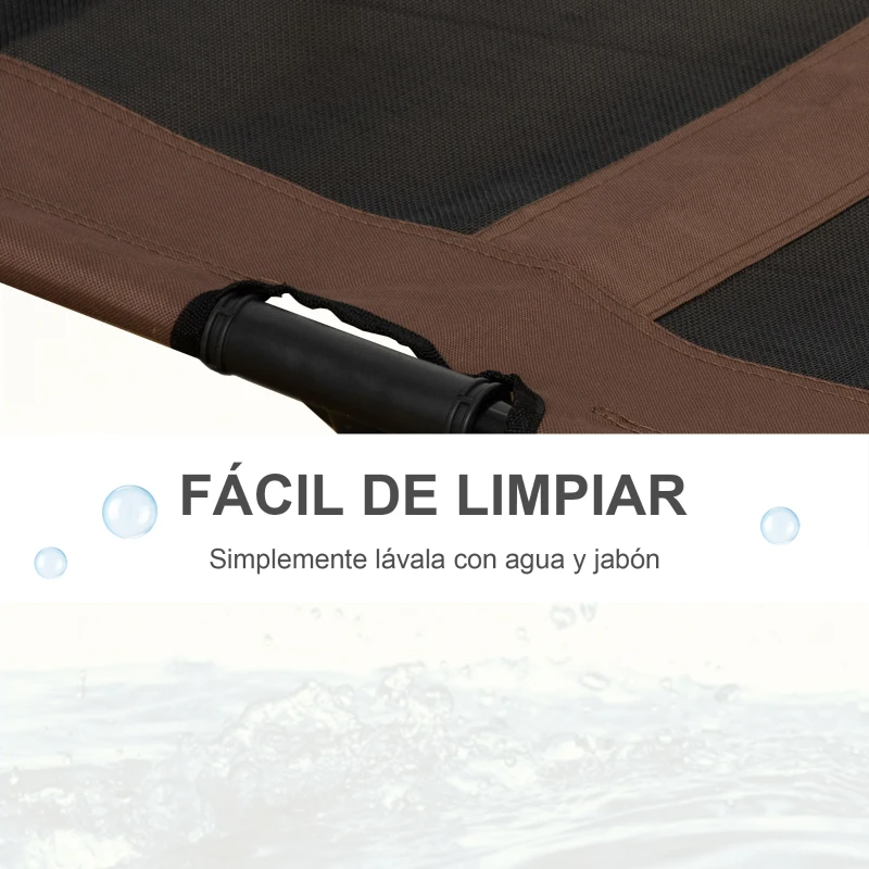 PawHut Cama para Mascotas con Zona de Malla Transpirable y Tela Oxford para Interior Exterior 92x76x18 cm Café