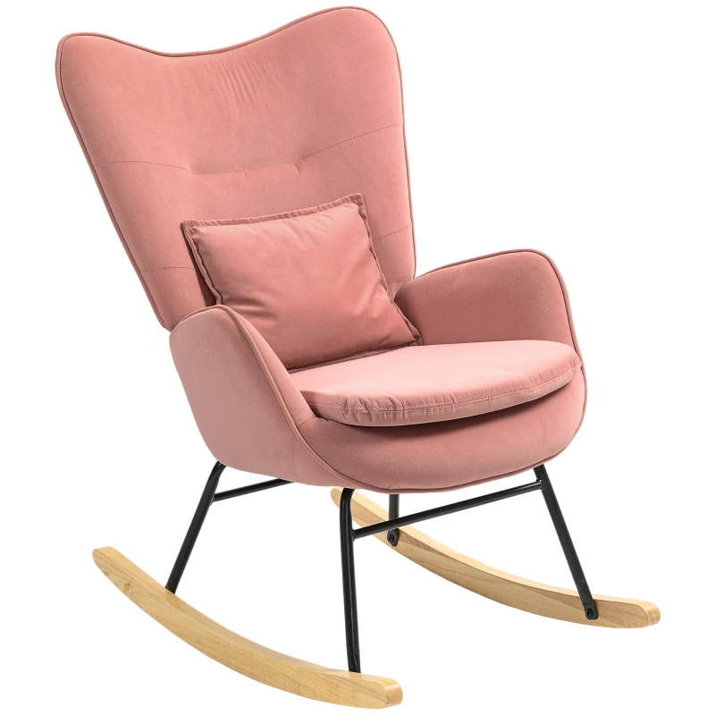HOMCOM Velvet-Feel Rocking Armchair - Pink