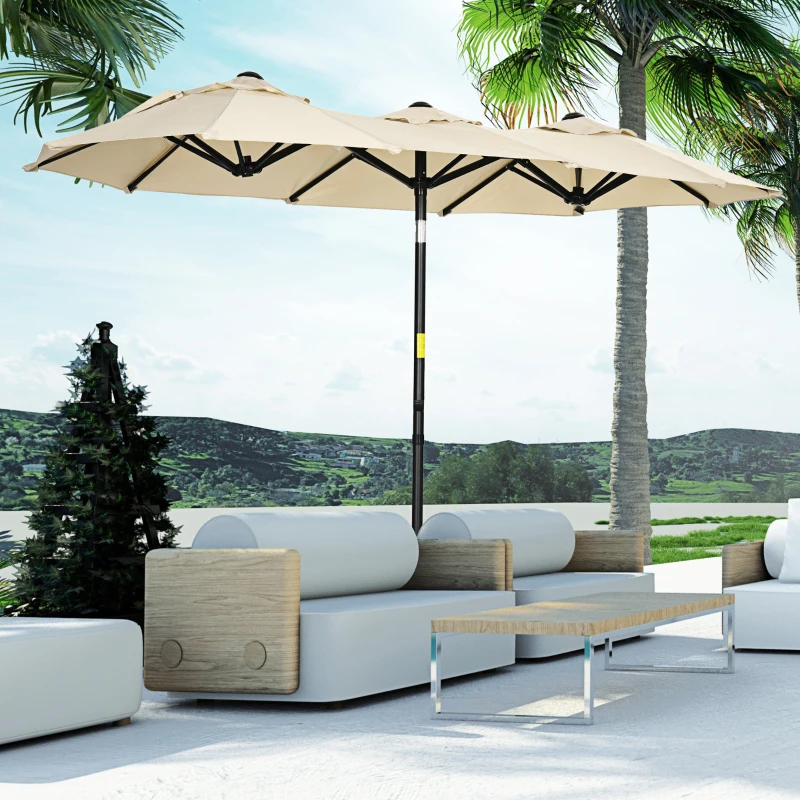 Outsunny Parasol de jardin double grande taille ouverture fermeture manivelle acier polyester 295 x 152 x 222 cm beige