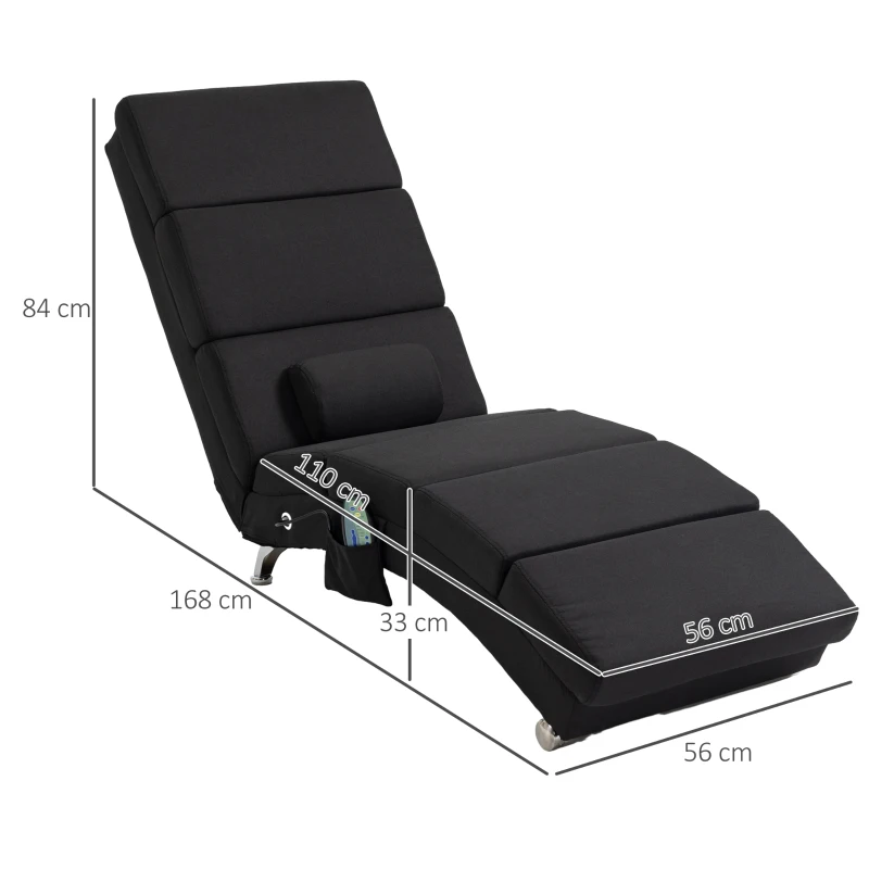 HOMCOM Fauteuil relax chaise longue de relaxation ergonomique, massant et chauffant avec télécommande 56 x 168 x 84 cm noir