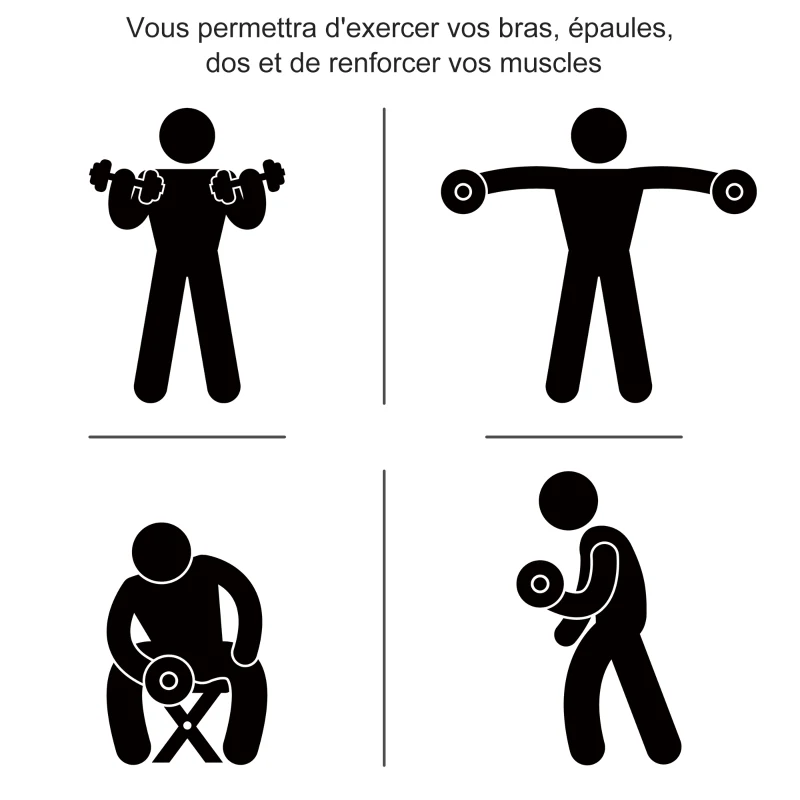 HOMCOM Ensemble d'haltères courtes total 30 kg - dumbbell paires -poids réglable - barres incluses - entraînement musculaire & haltérophilie - acier PU noir