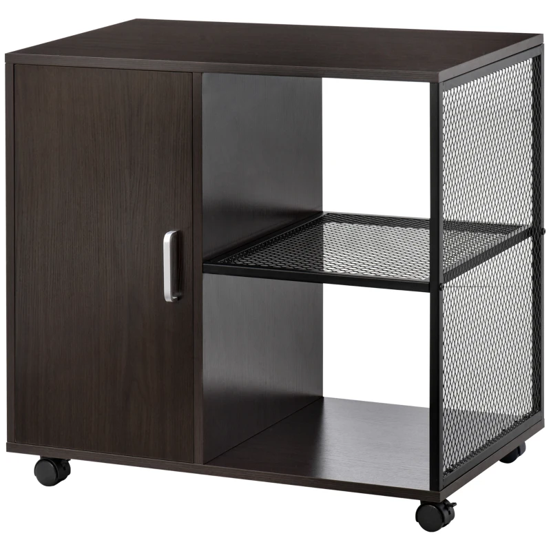 HOMCOM Printer Stand Home Office Mobile Storge File Cabinet Organizer with Castors, Door, Walnut Brown
