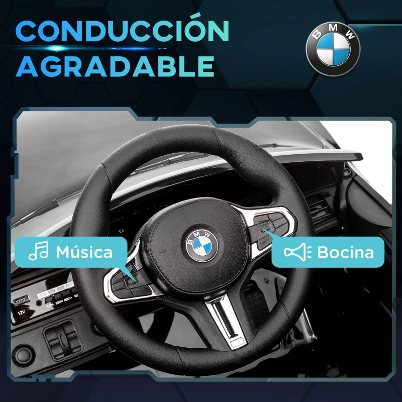 AIYAPLAY Coche de Batería para Niños 12V BMW M4 con Mando a Distancia Faros Bocina Música Velocidad 3-5 km/h Negro