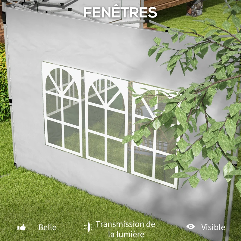 Outsunny Lot de 2 parois latérales pour tonnelle de 3 x 3 m panneau pour pavillon avec fenêtre 295 x 195 cm gris clair