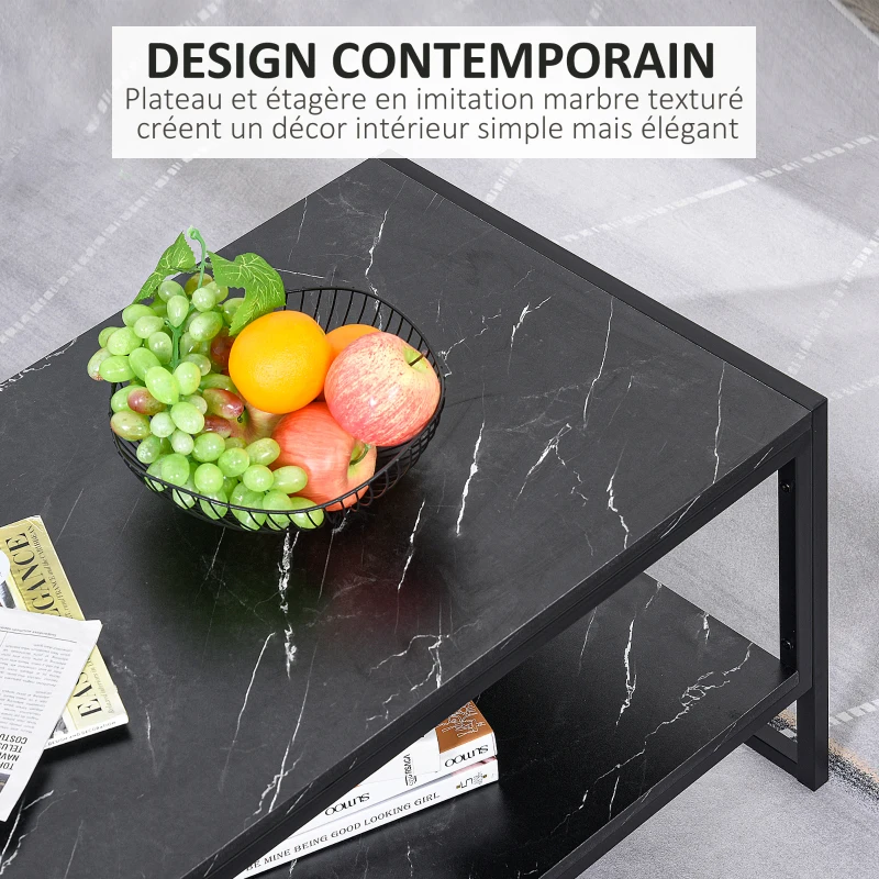 HOMCOM Table Basse Style Moderne avec 2 Étagères 106 x 50 x 47 cm Noir