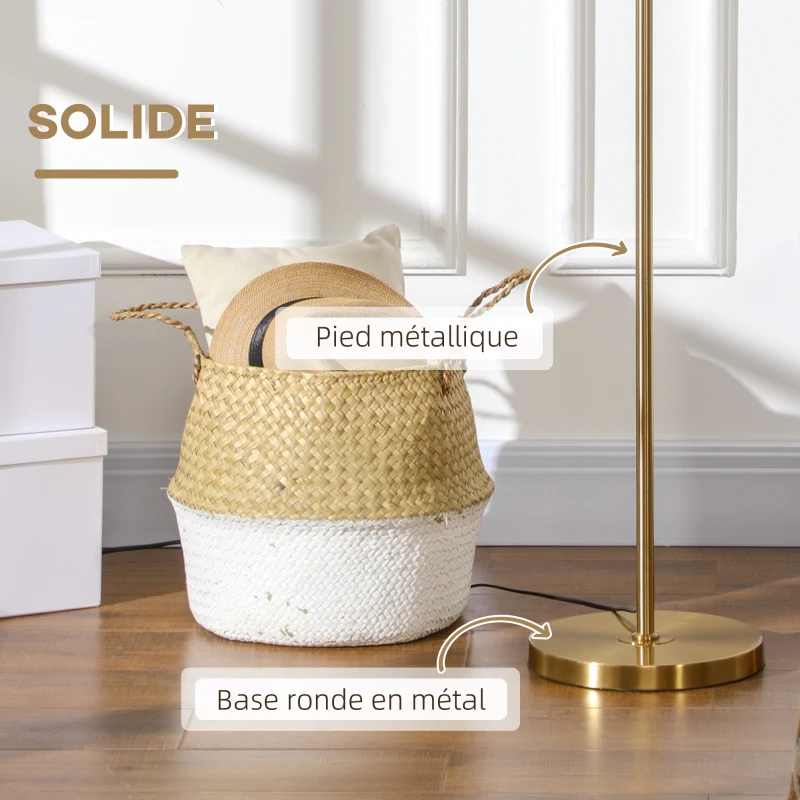 HOMCOM Lampadaire lampe à pied en métal avec abat-jour câble de 180 cm avec interrupteur à pied 30 x 25 x 159 cm or blanc