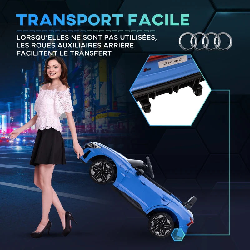 HOMCOM Voiture électrique enfant 12 V - véhicule électrique avec télécommande parentale fournie - V. Max. 5 Km/h - effets sonores, lumineux - Audi RS E-tron GT bleu(m-7)