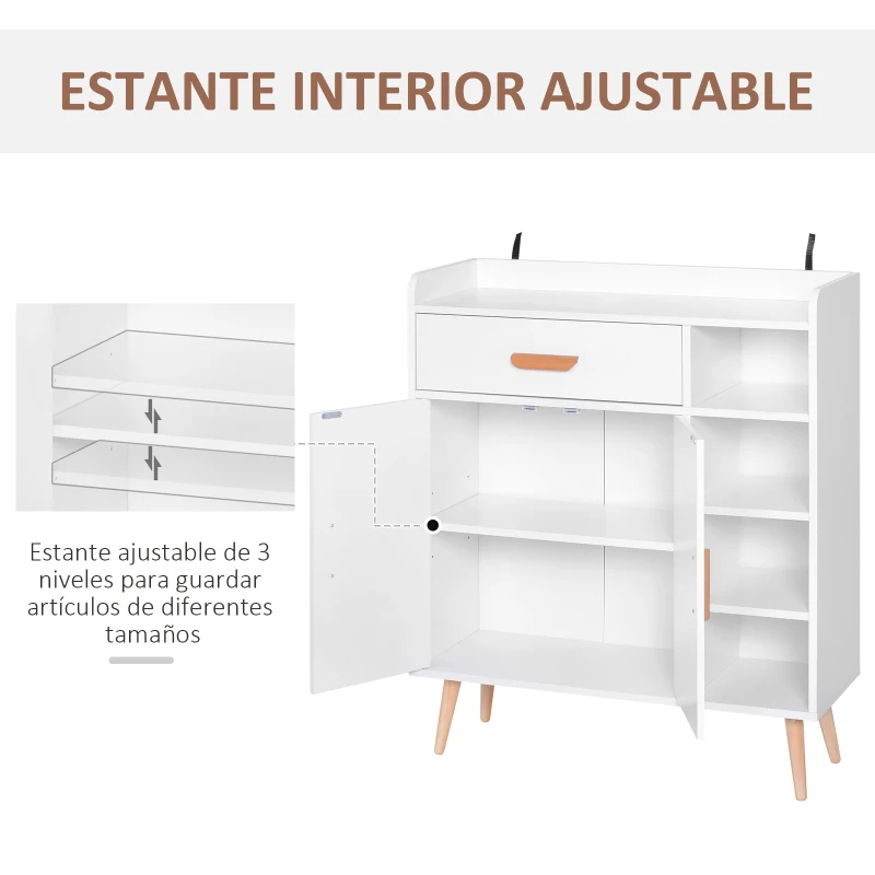HOMCOM Aparador Buffet Armario Gabinete Consola Mueble Multiusos de Comedor Salón Baño Pasillo 80x29.5x96cm