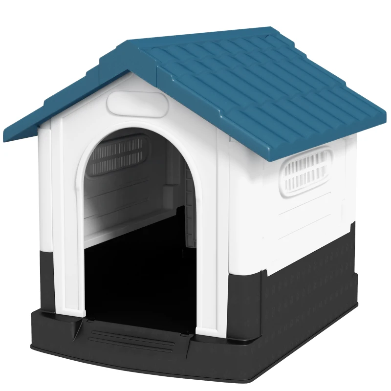 PawHut Plastic Dog Kennel with Windows, for Garden Patio, Miniature and Small Dogs, 80 x 69 x 76cm - Blue
