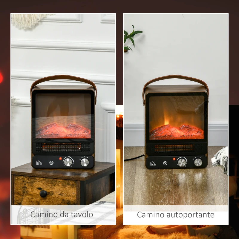 HOMCOM Camino Elettrico con Fiamma LED, 3 Modalità di Riscaldamento e Interruttore di Sicurezza, 30.3x17.5x37.4 cm