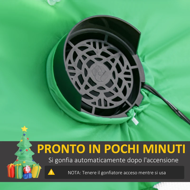 HOMCOM Albero di Natale Gonfiabile 150cm con 3 Luci LED, Gonfiatore e Accessori Montaggio, Addobbo Natalizio per Esterno