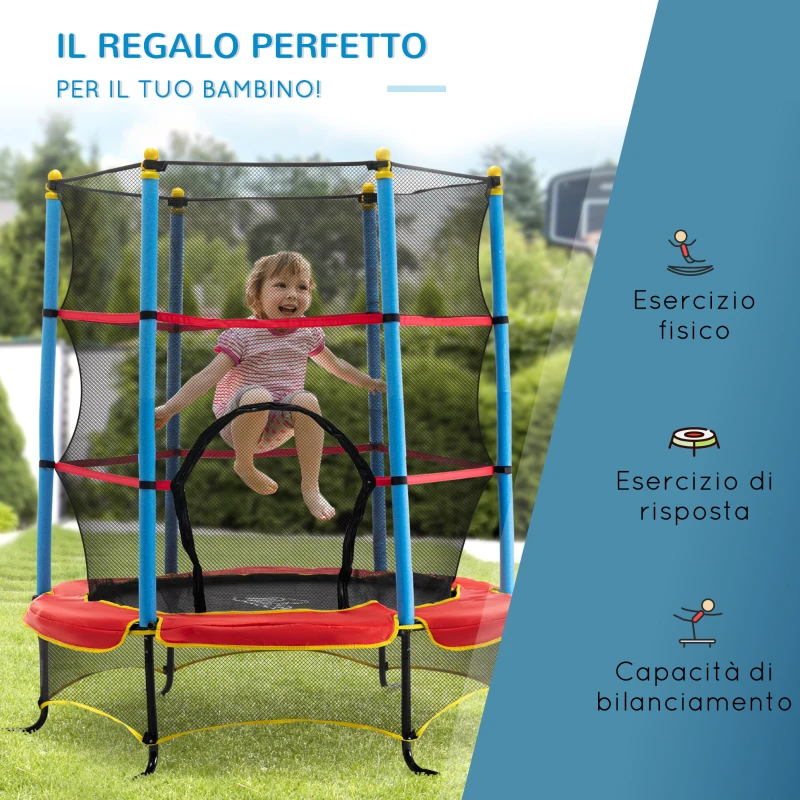 HOMCOM Trampolino Elastico per Bambini 3-6 Anni con Pali Imbottiti, in Acciaio, PP e Poliestere, Ø175x163 cm