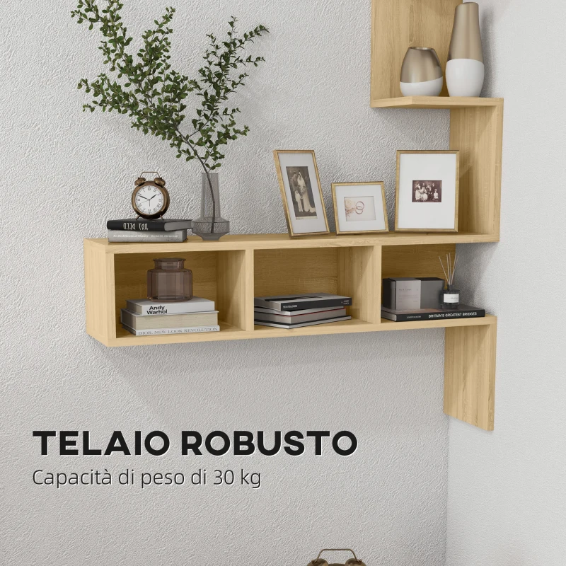 HOMCOM Mensola Portaoggetti in MDF con Ripiani Aperti per Soggiorno e Camera da Letto, 80x20x128.5 cm, Rovere