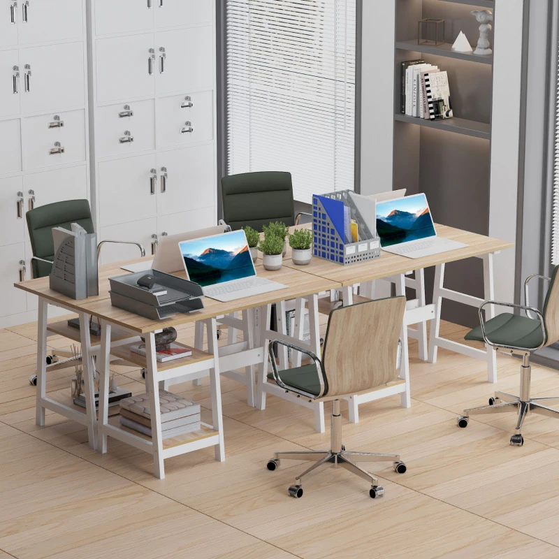 HOMCOM Compact Computer Desk with Storage Shelves, Study Table with Bookshelf, PC Table Workstation for Home Office, Study, Easy Assembly, 120 x 51cm, White and Natural