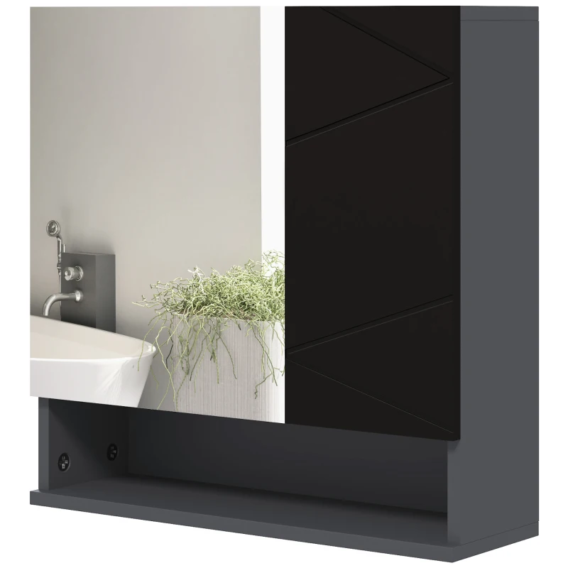 kleankin Armadietto con Specchiera Bagno a 2 Ante e Mensole Regolabili in Legno, 55x17x55cm, Nero