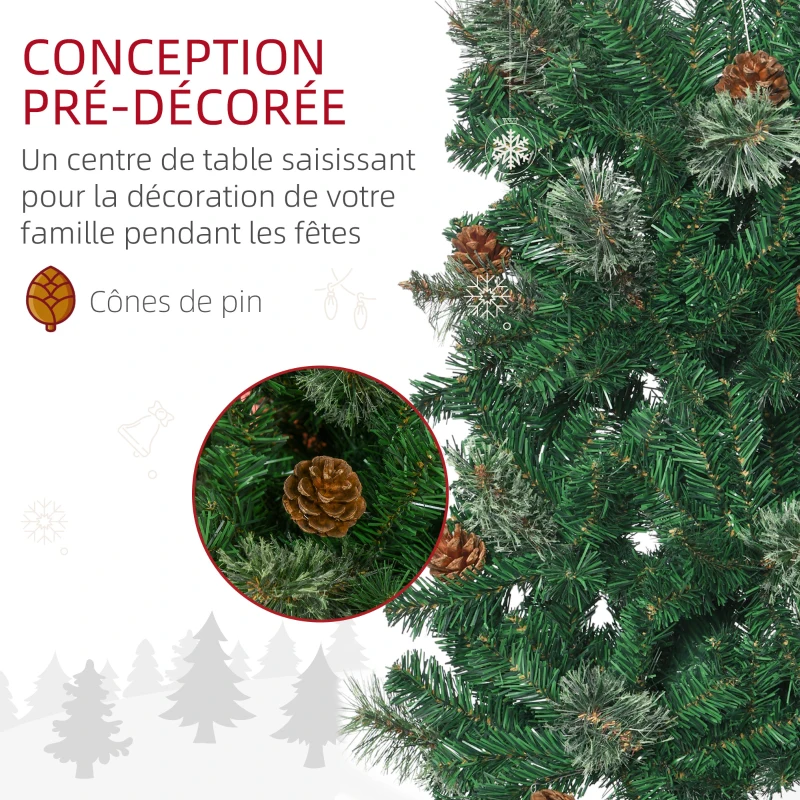 HOMCOM Sapin arbre de Noël artificiel 195 cm 556 branches avec 27 pommes de pin+ support pied pliable vert
