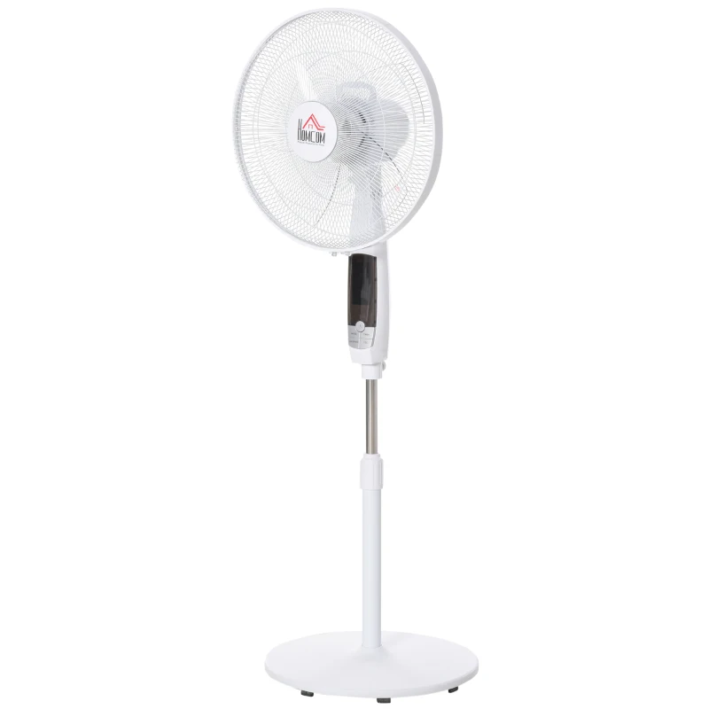 HOMCOM Ventilateur sur pied hauteur réglable oscillant 85° 3 vitesses 50 W avec écran LED télécommande minuterie Ø 42 cm blanc