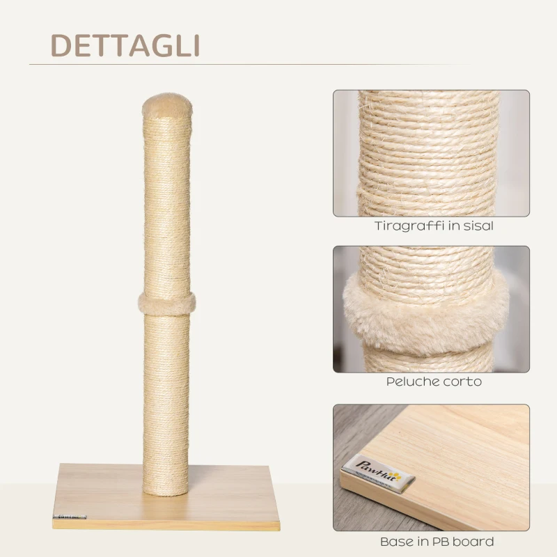 PawHut Tiragraffi per Gatti con Palo in Sisal Alto 60 cm e Base in Truciolato, Beige