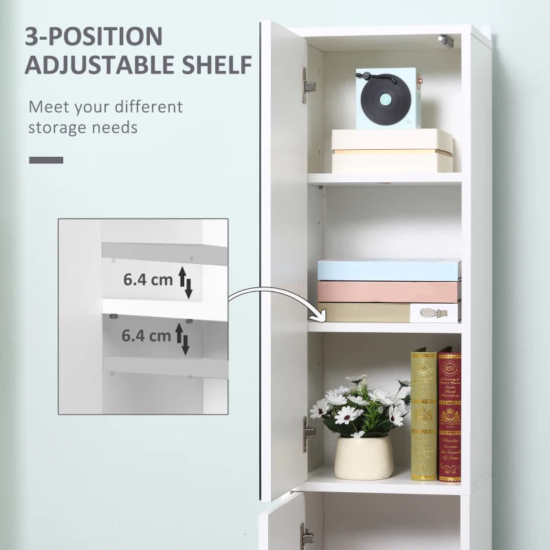 kleankin Tall Bathroom Cabinet with Mirror and Adjustable Shelf - White