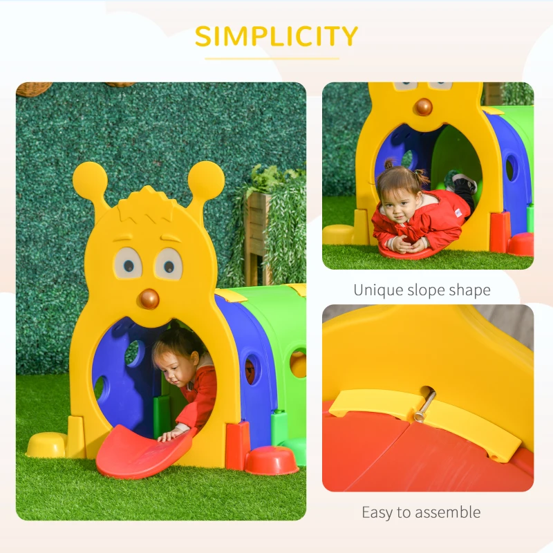 Outsunny Play Tunnel, Caterpillar Tunnel for Kids, Toddler Play Structure for Ages 3-6 Years, Indoor, Outdoor - Multicoloured